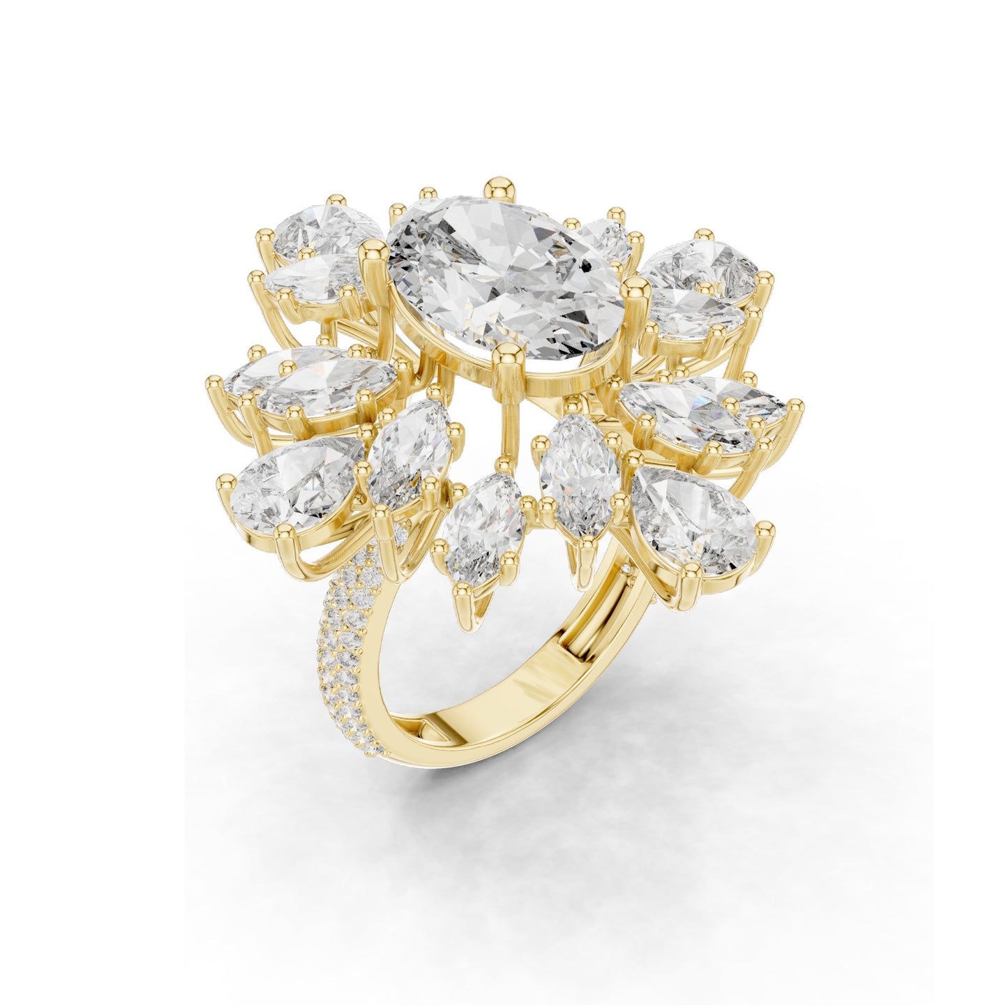 10.79 CT Oval & Pear Cut Lab Diamond Cluster Ring for Women | VVS-VS EF Clarity | 18KT, 14KT, 10KT Gold & 925 Silver | Rose, Yellow, White Gold & Moissanite Available