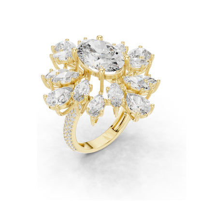 10.79 CT Oval & Pear Cut Lab Diamond Cluster Ring for Women | VVS-VS EF Clarity | 18KT, 14KT, 10KT Gold & 925 Silver | Rose, Yellow, White Gold & Moissanite Available