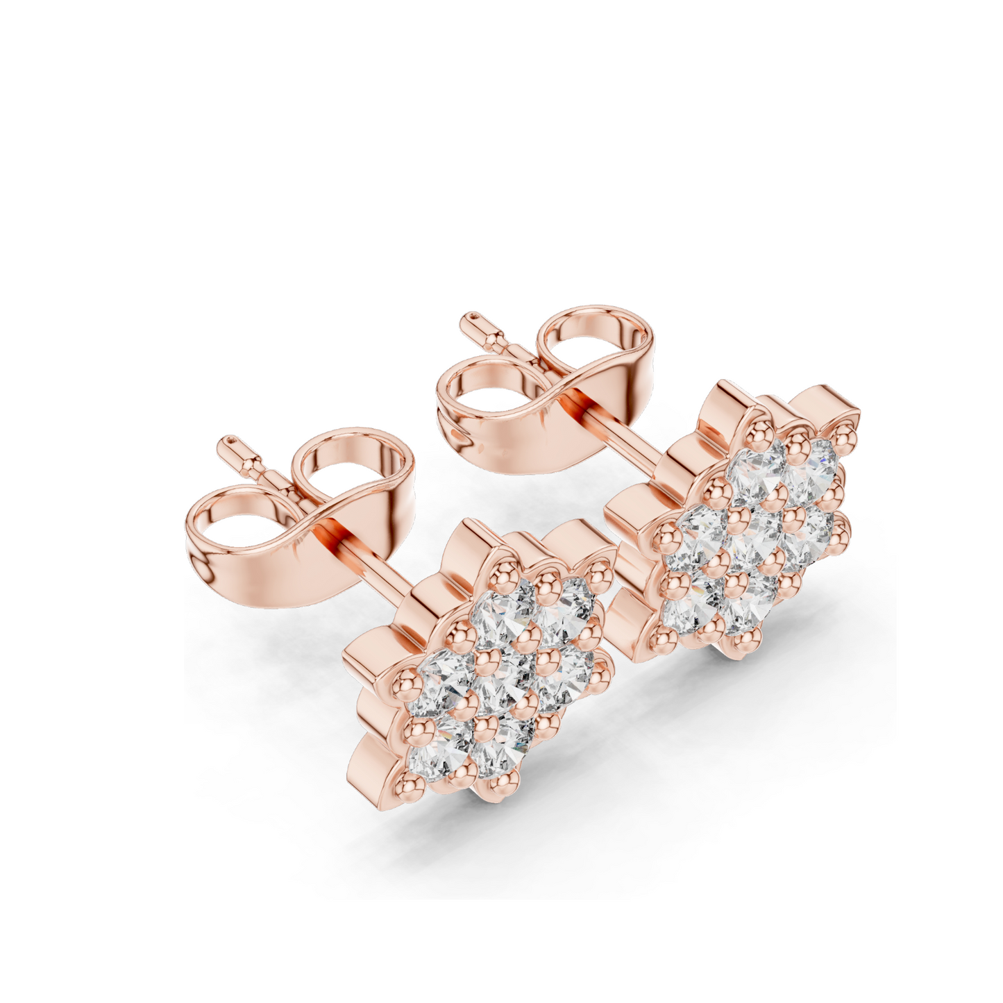 Stunning Diamond Floral Stud Earrings – 0.64 CT Lab Diamonds | VVS-VS EF Clarity | 18KT, 14KT, 10KT Gold & 925 Silver | Rose, Yellow, White Gold & Moissanite Options