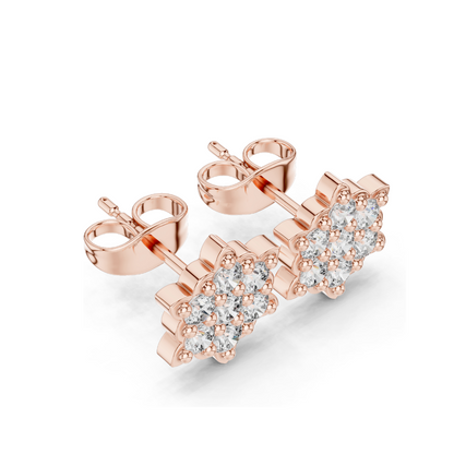 Stunning Diamond Floral Stud Earrings – 0.64 CT Lab Diamonds | VVS-VS EF Clarity | 18KT, 14KT, 10KT Gold & 925 Silver | Rose, Yellow, White Gold & Moissanite Options