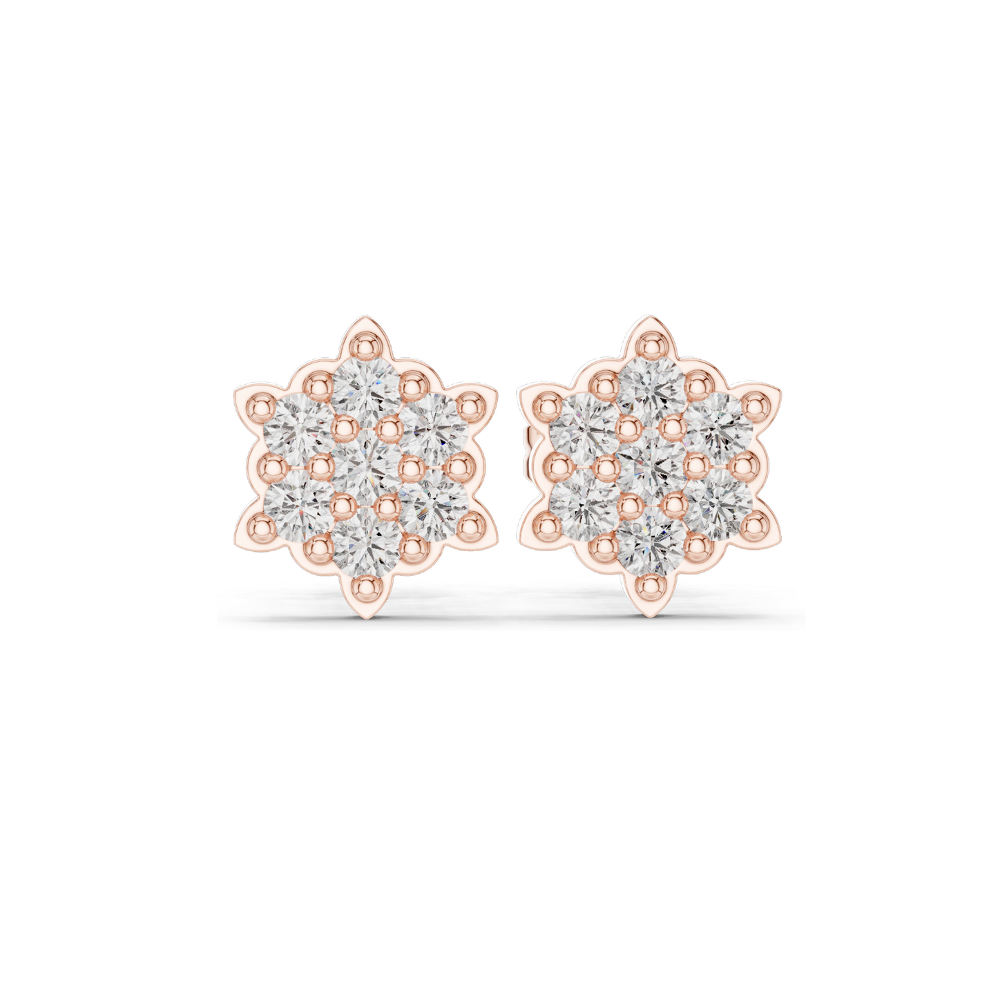 Stunning Diamond Floral Stud Earrings – 0.64 CT Lab Diamonds | VVS-VS EF Clarity | 18KT, 14KT, 10KT Gold & 925 Silver | Rose, Yellow, White Gold & Moissanite Options