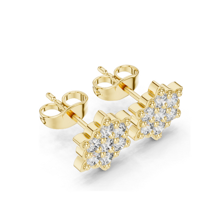 Stunning Diamond Floral Stud Earrings – 0.64 CT Lab Diamonds | VVS-VS EF Clarity | 18KT, 14KT, 10KT Gold & 925 Silver | Rose, Yellow, White Gold & Moissanite Options