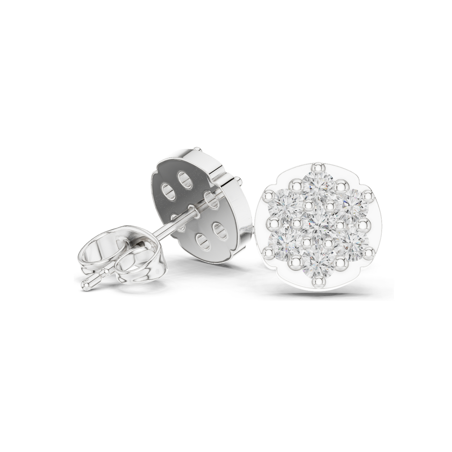 Diamond Cluster Earrings | 0.73 CT Lab-Grown Diamonds in 18KT, 14KT, 10KT Gold & 925 Silver | Rose, Yellow, White Gold & Moissanite Options