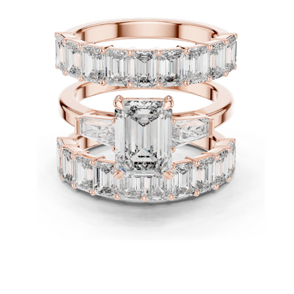 6.24 CT Emerald Cut Lab Diamond Engagement Ring | VVS-VS EF Clarity | 18KT, 14KT, 10KT Gold & 925 Silver | Rose, Yellow, White Gold & Moissanite Options