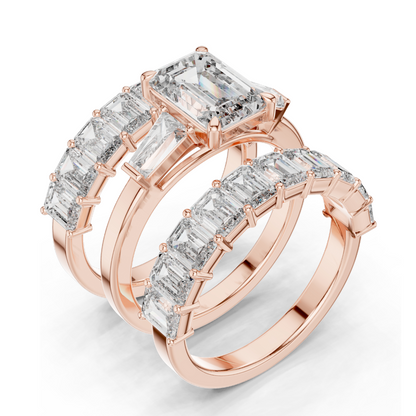 6.24 CT Emerald Cut Lab Diamond Engagement Ring | VVS-VS EF Clarity | 18KT, 14KT, 10KT Gold & 925 Silver | Rose, Yellow, White Gold & Moissanite Options