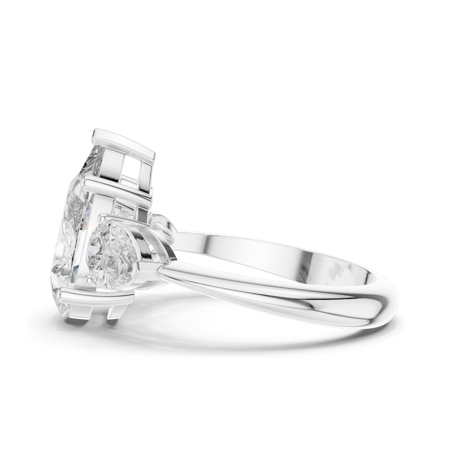 4.00 CT Lab-Grown Diamond Three-Stone Ring for Women | Pear-Shaped Center & Trapezoid Side Stones | VVS-VS EF Clarity | 18KT, 14KT, 10KT Gold & 925 Silver | Moissanite Options Available