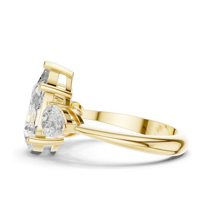 4.00 CT Lab-Grown Diamond Three-Stone Ring for Women | Pear-Shaped Center & Trapezoid Side Stones | VVS-VS EF Clarity | 18KT, 14KT, 10KT Gold & 925 Silver | Moissanite Options Available