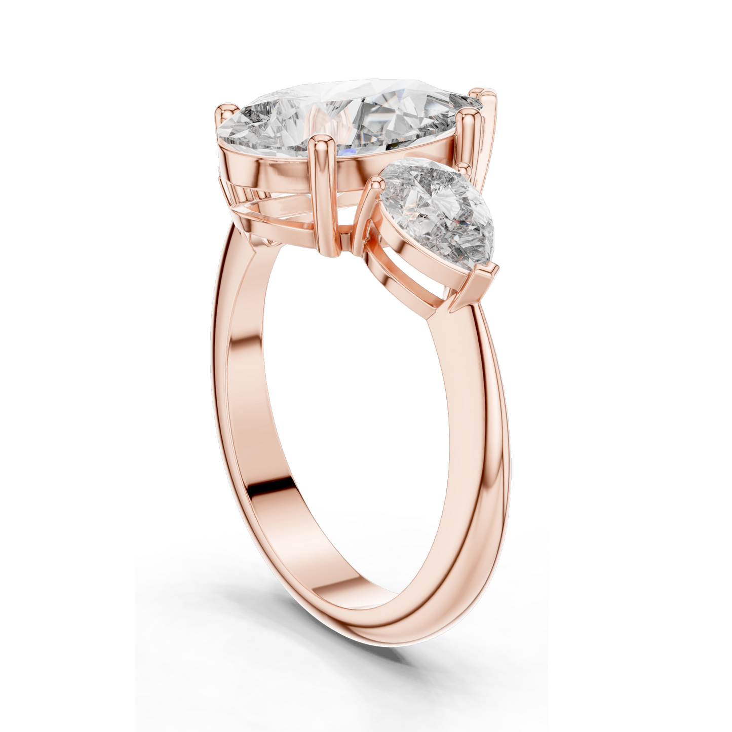 4.00 CT Lab-Grown Diamond Three-Stone Ring for Women | Pear-Shaped Center & Trapezoid Side Stones | VVS-VS EF Clarity | 18KT, 14KT, 10KT Gold & 925 Silver | Moissanite Options Available