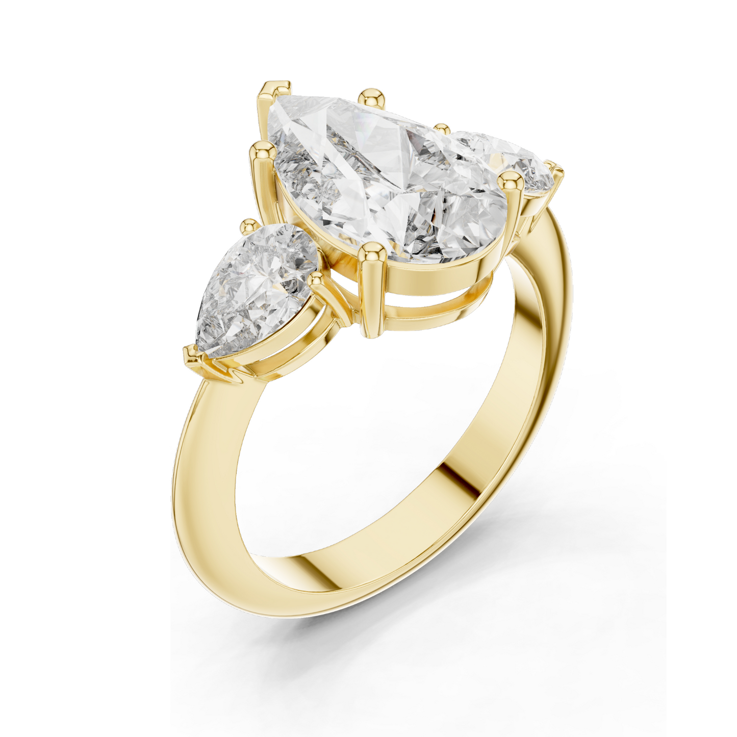 4.00 CT Lab-Grown Diamond Three-Stone Ring for Women | Pear-Shaped Center & Trapezoid Side Stones | VVS-VS EF Clarity | 18KT, 14KT, 10KT Gold & 925 Silver | Moissanite Options Available