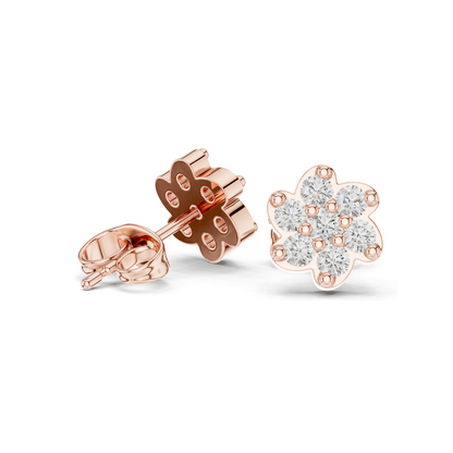 0.58 CT Lab Diamond Floral Stud Earrings | VVS-VS EF Clarity | 18KT, 14KT, 10KT Gold & 925 Silver | Rose, Yellow, White Gold & Moissanite Options