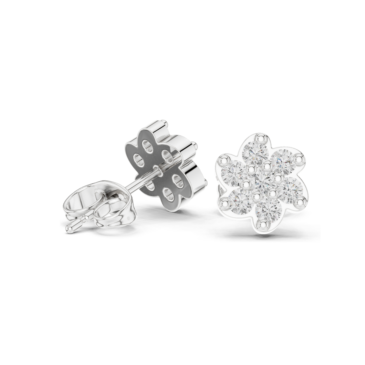 0.58 CT Lab Diamond Floral Stud Earrings | VVS-VS EF Clarity | 18KT, 14KT, 10KT Gold & 925 Silver | Rose, Yellow, White Gold & Moissanite Options