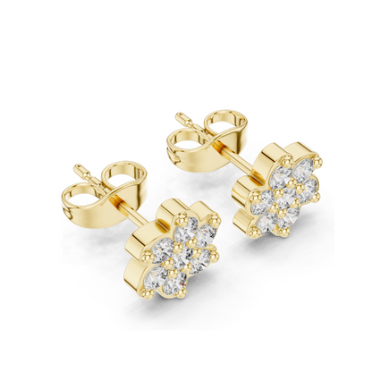 0.58 CT Lab Diamond Floral Stud Earrings | VVS-VS EF Clarity | 18KT, 14KT, 10KT Gold & 925 Silver | Rose, Yellow, White Gold & Moissanite Options