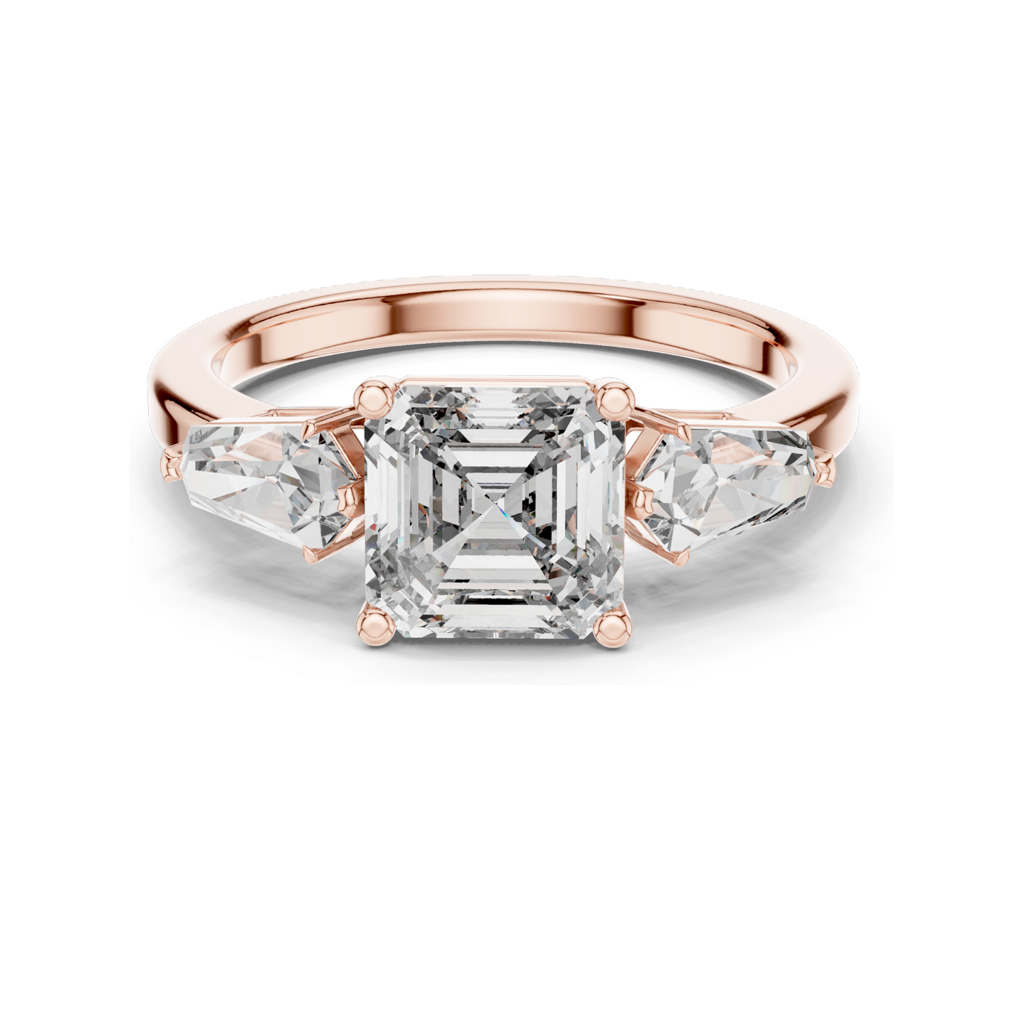 3 CT Asscher Cut Lab Diamond Three-Stone Engagement Ring for Women | VVS-VS EF Clarity | 18KT, 14KT, 10KT Gold & 925 Silver | Rose, Yellow, White Gold & Moissanite Options