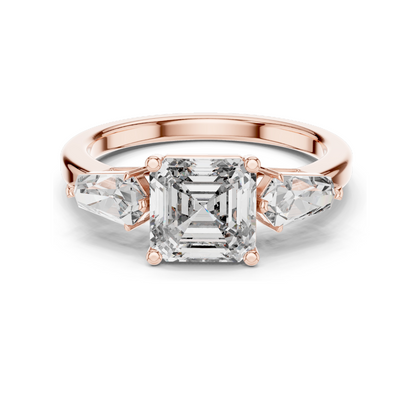 3 CT Asscher Cut Lab Diamond Three-Stone Engagement Ring for Women | VVS-VS EF Clarity | 18KT, 14KT, 10KT Gold & 925 Silver | Rose, Yellow, White Gold & Moissanite Options