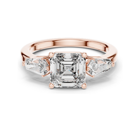 3 CT Asscher Cut Lab Diamond Three-Stone Engagement Ring for Women | VVS-VS EF Clarity | 18KT, 14KT, 10KT Gold & 925 Silver | Rose, Yellow, White Gold & Moissanite Options