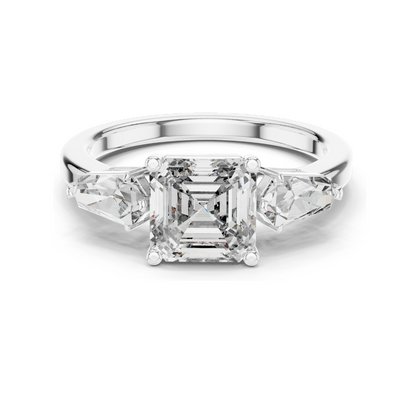 3 CT Asscher Cut Lab Diamond Three-Stone Engagement Ring for Women | VVS-VS EF Clarity | 18KT, 14KT, 10KT Gold & 925 Silver | Rose, Yellow, White Gold & Moissanite Options