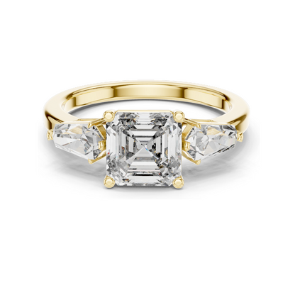 3 CT Asscher Cut Lab Diamond Three-Stone Engagement Ring for Women | VVS-VS EF Clarity | 18KT, 14KT, 10KT Gold & 925 Silver | Rose, Yellow, White Gold & Moissanite Options