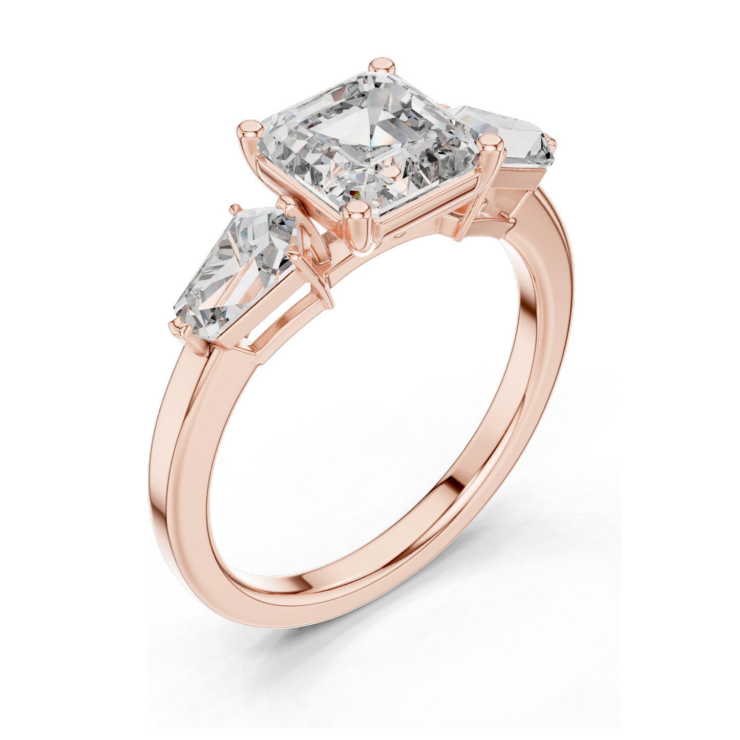 3 CT Asscher Cut Lab Diamond Three-Stone Engagement Ring for Women | VVS-VS EF Clarity | 18KT, 14KT, 10KT Gold & 925 Silver | Rose, Yellow, White Gold & Moissanite Options