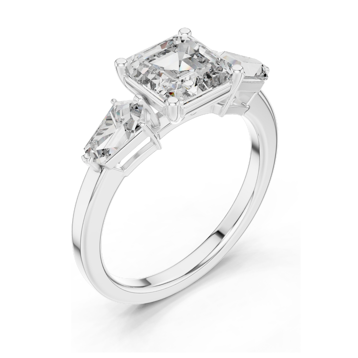 3 CT Asscher Cut Lab Diamond Three-Stone Engagement Ring for Women | VVS-VS EF Clarity | 18KT, 14KT, 10KT Gold & 925 Silver | Rose, Yellow, White Gold & Moissanite Options