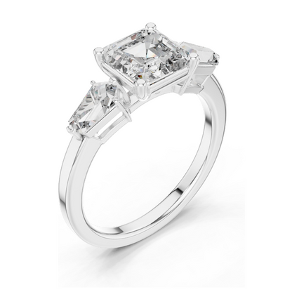 3 CT Asscher Cut Lab Diamond Three-Stone Engagement Ring for Women | VVS-VS EF Clarity | 18KT, 14KT, 10KT Gold & 925 Silver | Rose, Yellow, White Gold & Moissanite Options