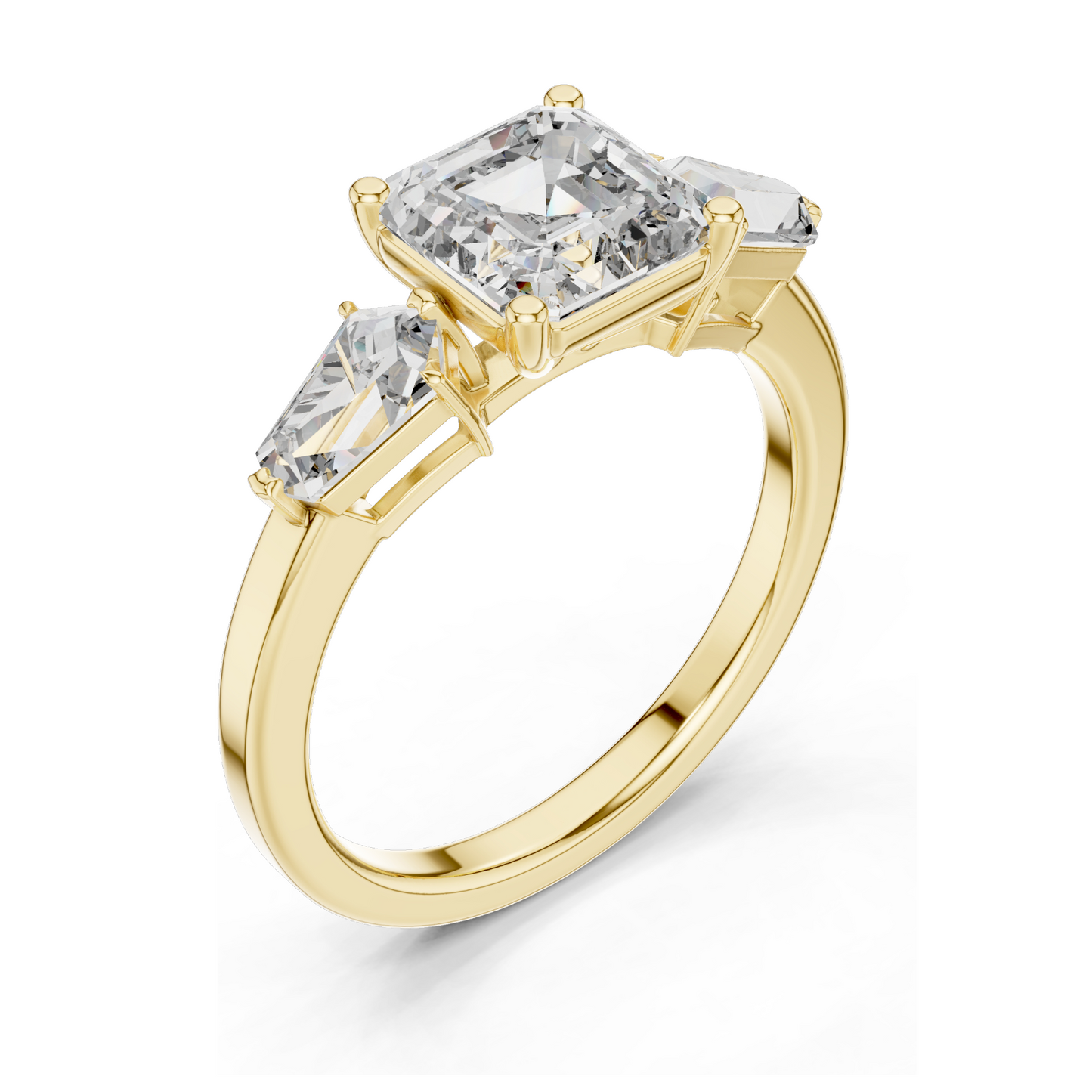 3 CT Asscher Cut Lab Diamond Three-Stone Engagement Ring for Women | VVS-VS EF Clarity | 18KT, 14KT, 10KT Gold & 925 Silver | Rose, Yellow, White Gold & Moissanite Options