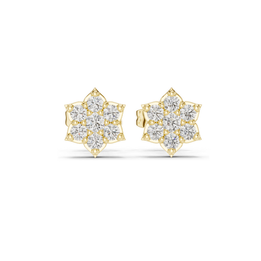 Lab Diamond Floral Stud Earrings | 0.38 CT VVS-VS EF Clarity | 18KT, 14KT, 10KT Gold & 925 Silver | Moissanite & Rose, Yellow, White Gold Options