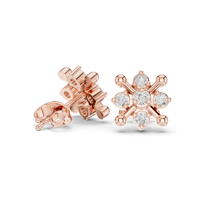 Snowflake Diamond Stud Earrings | 0.33 CT Lab Grown VVS-VS EF Clarity | 18KT, 14KT, 10KT Gold & 925 Silver | Rose, Yellow, White Gold & Moissanite Options