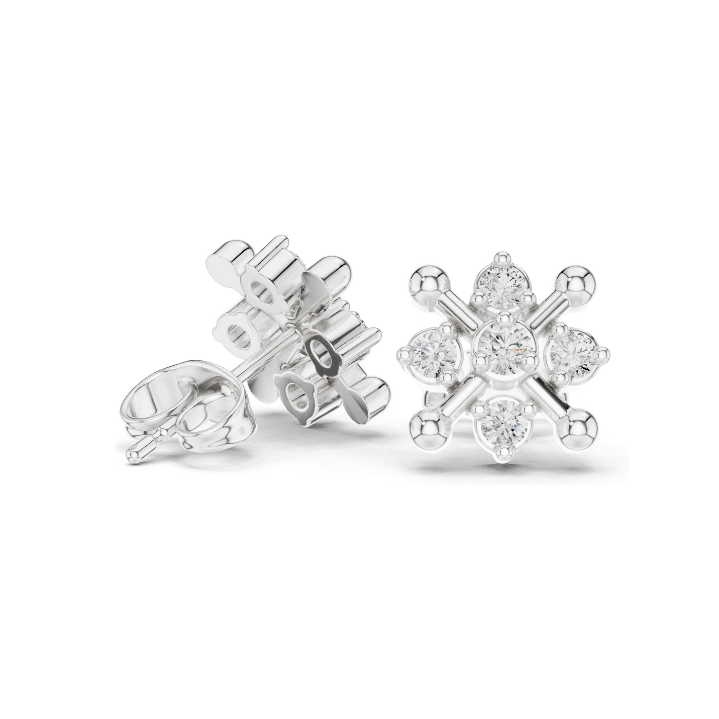 Snowflake Diamond Stud Earrings | 0.33 CT Lab Grown VVS-VS EF Clarity | 18KT, 14KT, 10KT Gold & 925 Silver | Rose, Yellow, White Gold & Moissanite Options