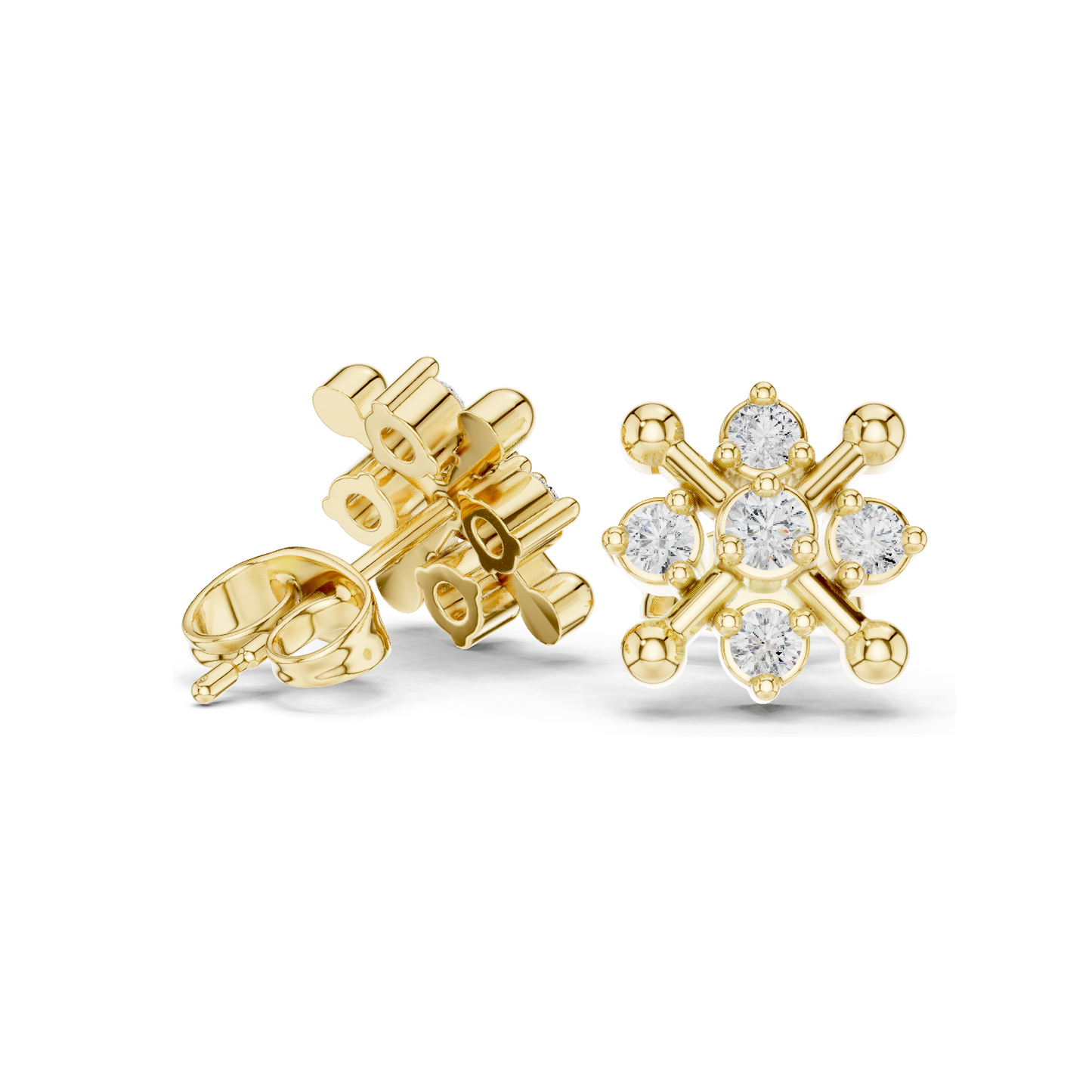 Snowflake Diamond Stud Earrings | 0.33 CT Lab Grown VVS-VS EF Clarity | 18KT, 14KT, 10KT Gold & 925 Silver | Rose, Yellow, White Gold & Moissanite Options