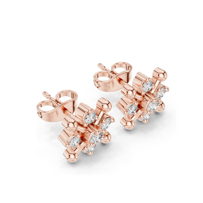 Snowflake Diamond Stud Earrings | 0.33 CT Lab Grown VVS-VS EF Clarity | 18KT, 14KT, 10KT Gold & 925 Silver | Rose, Yellow, White Gold & Moissanite Options