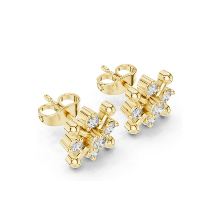 Snowflake Diamond Stud Earrings | 0.33 CT Lab Grown VVS-VS EF Clarity | 18KT, 14KT, 10KT Gold & 925 Silver | Rose, Yellow, White Gold & Moissanite Options