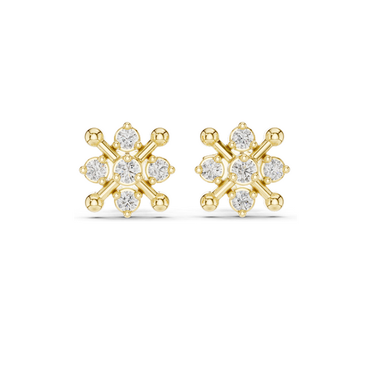 Snowflake Diamond Stud Earrings | 0.33 CT Lab Grown VVS-VS EF Clarity | 18KT, 14KT, 10KT Gold & 925 Silver | Rose, Yellow, White Gold & Moissanite Options