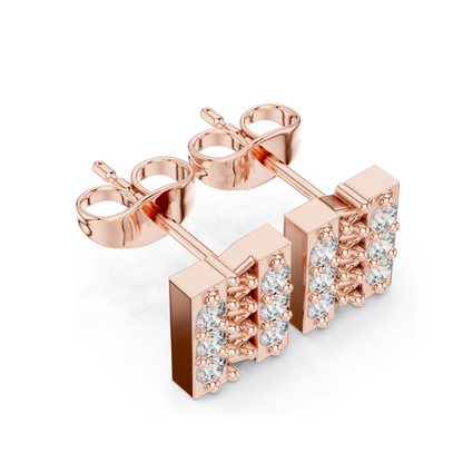 0.3 CT Lab Diamond Zigzag Bar Stud Earrings | VVS-VS EF CVD Diamonds | 18KT, 14KT, 10KT Gold & 925 Silver | Rose, Yellow, White Gold & Moissanite Options