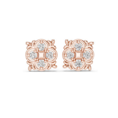 Floral Diamond Stud Earrings | 0.36 CT Lab VVS-VS EF CVD Diamonds | 18KT, 14KT, 10KT Gold & 925 Silver | Rose, Yellow, White Gold & Moissanite Options