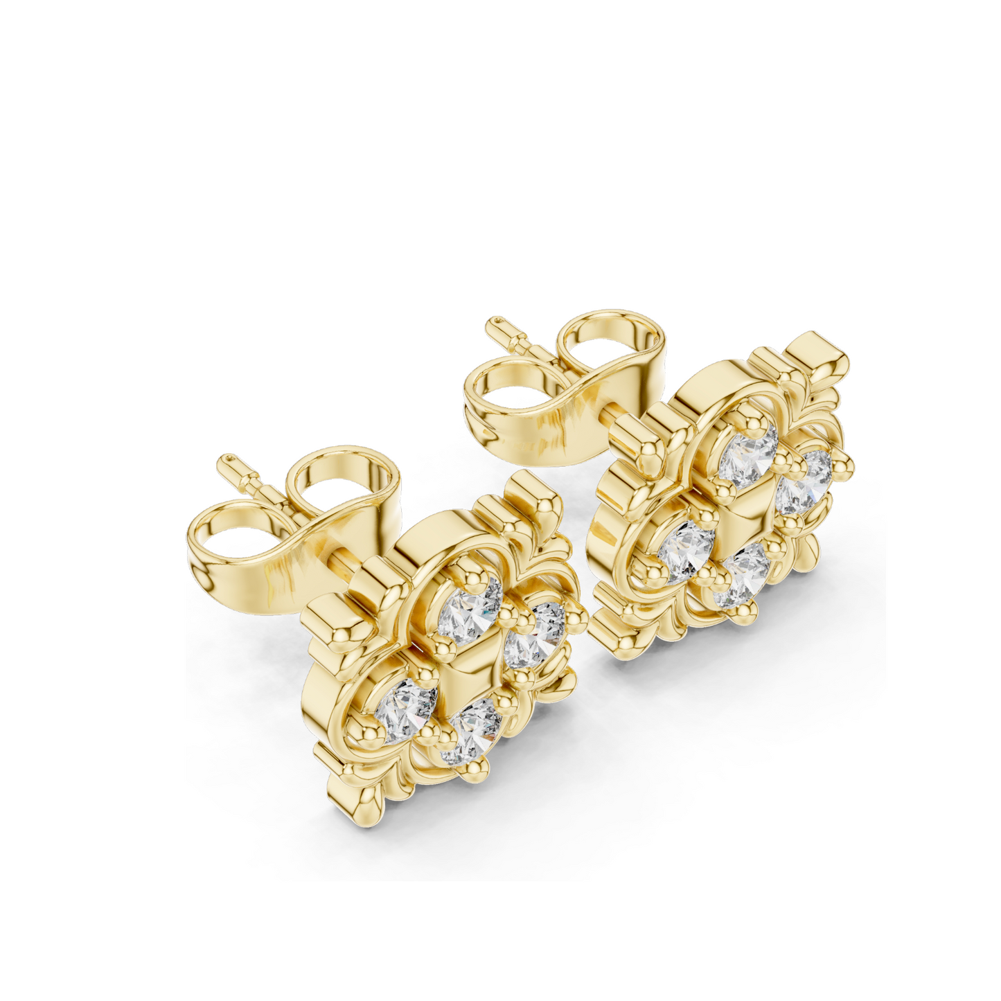 Floral Diamond Stud Earrings | 0.36 CT Lab VVS-VS EF CVD Diamonds | 18KT, 14KT, 10KT Gold & 925 Silver | Rose, Yellow, White Gold & Moissanite Options