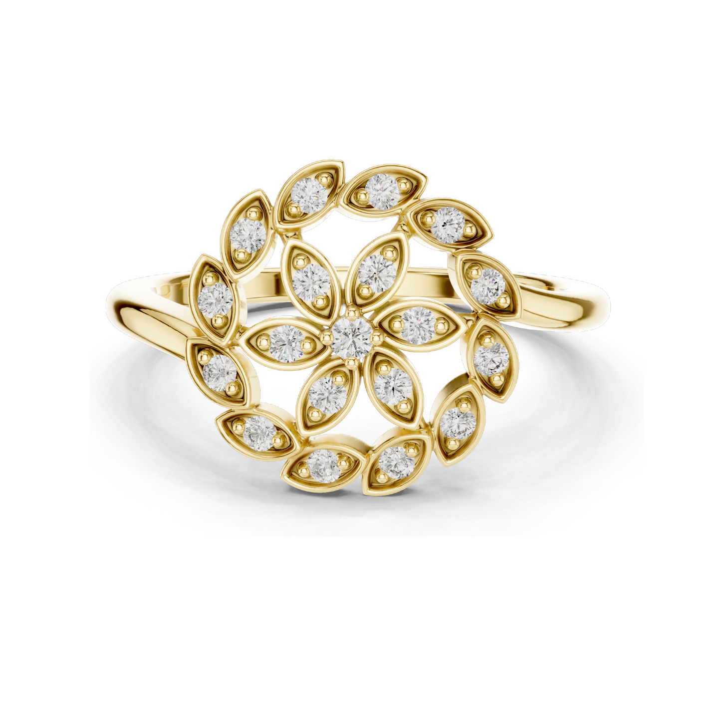 0.195 CT Lab-Grown Diamond Flower Ring for Women | VVS-VS EF Clarity | 18KT, 14KT, 10KT Gold & 925 Silver | Rose, Yellow, White Gold & Moissanite Options