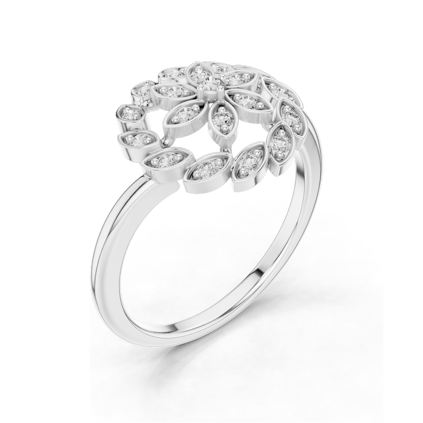 0.195 CT Lab-Grown Diamond Flower Ring for Women | VVS-VS EF Clarity | 18KT, 14KT, 10KT Gold & 925 Silver | Rose, Yellow, White Gold & Moissanite Options