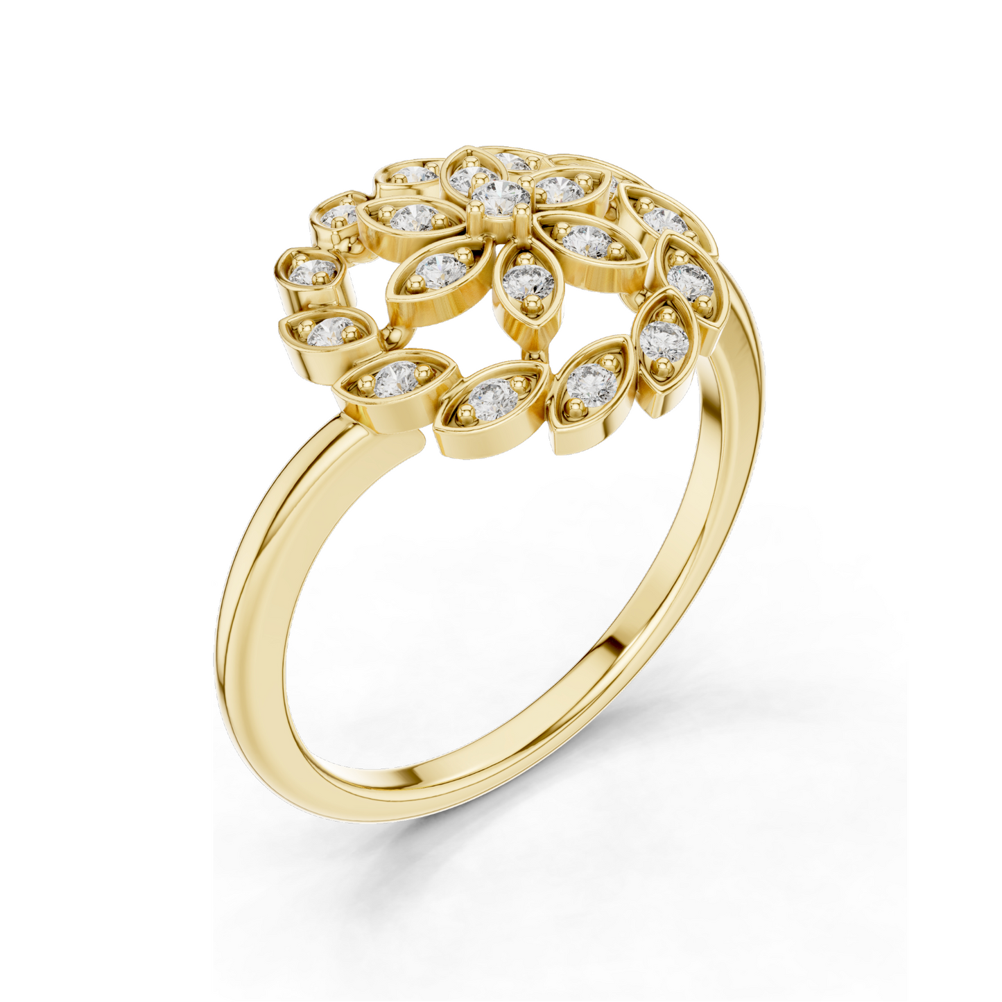 0.195 CT Lab-Grown Diamond Flower Ring for Women | VVS-VS EF Clarity | 18KT, 14KT, 10KT Gold & 925 Silver | Rose, Yellow, White Gold & Moissanite Options