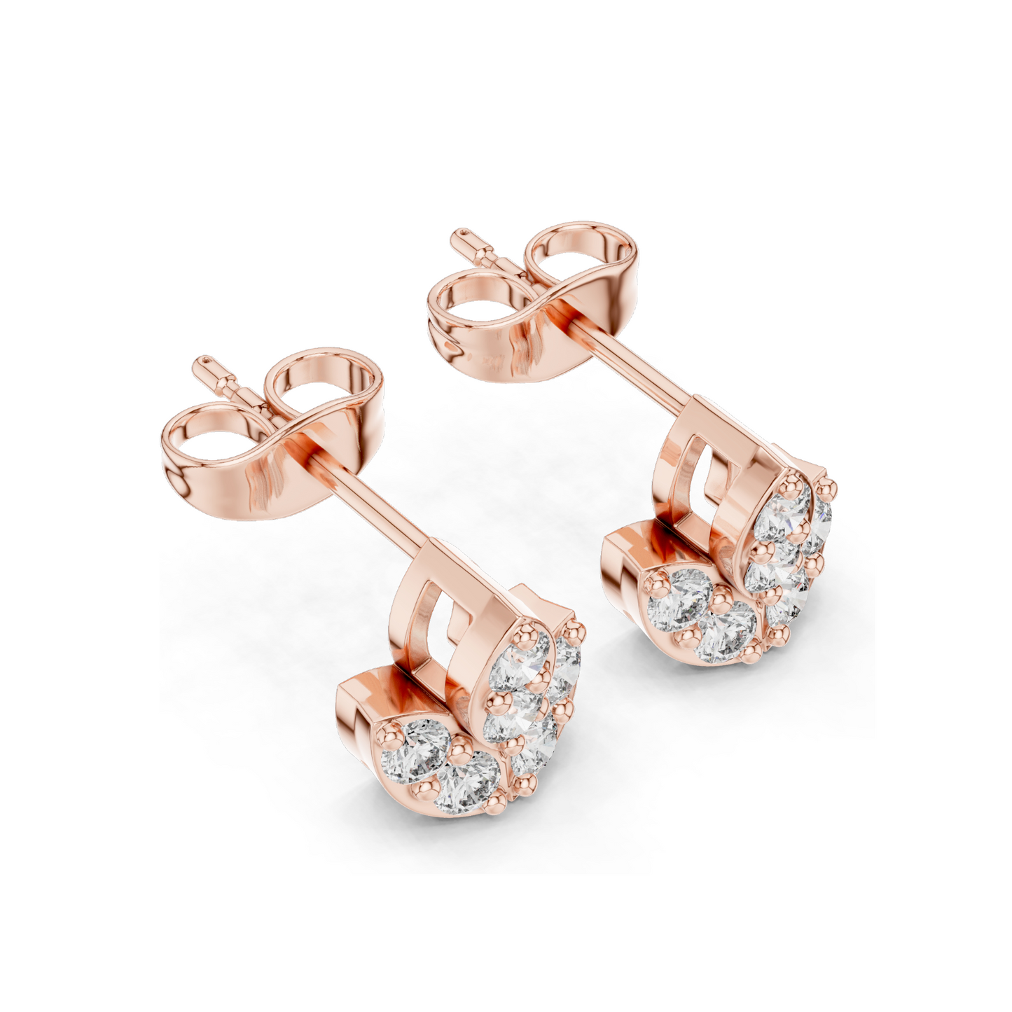 Diamond Flower Stud Earrings | 0.36 CT Lab-Cut VVS-VS Clarity | 18KT, 14KT, 10KT Gold & 925 Silver | Rose, Yellow, White Gold & Moissanite Options