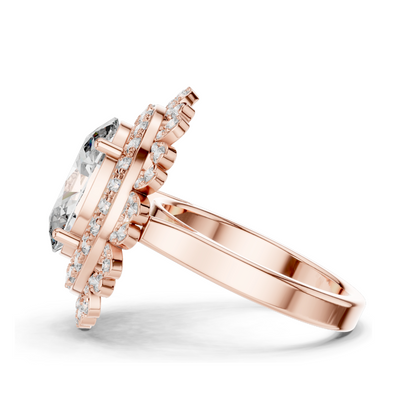 1.08 CT Lab Diamond Halo Ring for Women | VVS-VS EF Clarity | 18KT, 14KT, 10KT Gold & 925 Silver | Rose, Yellow, White Gold & Moissanite Options