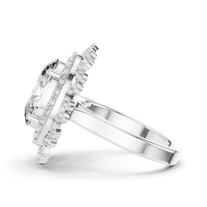 1.08 CT Lab Diamond Halo Ring for Women | VVS-VS EF Clarity | 18KT, 14KT, 10KT Gold & 925 Silver | Rose, Yellow, White Gold & Moissanite Options