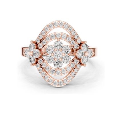 0.9 CT Lab Diamond Flower Design Ring for Women | VVS-VS EF Clarity | 18KT, 14KT, 10KT Gold & 925 Silver | Rose, Yellow, White Gold & Moissanite Options