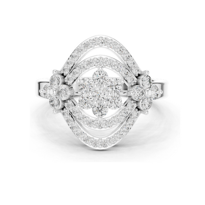 0.9 CT Lab Diamond Flower Design Ring for Women | VVS-VS EF Clarity | 18KT, 14KT, 10KT Gold & 925 Silver | Rose, Yellow, White Gold & Moissanite Options