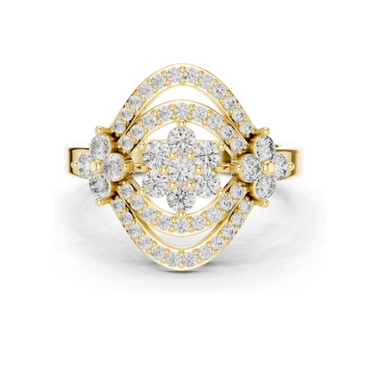 0.9 CT Lab Diamond Flower Design Ring for Women | VVS-VS EF Clarity | 18KT, 14KT, 10KT Gold & 925 Silver | Rose, Yellow, White Gold & Moissanite Options