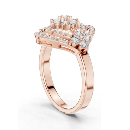 0.9 CT Lab Diamond Flower Design Ring for Women | VVS-VS EF Clarity | 18KT, 14KT, 10KT Gold & 925 Silver | Rose, Yellow, White Gold & Moissanite Options