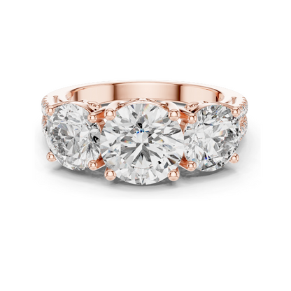 4.192 CT Lab Diamond Three-Stone Ring for Women | VVS-VS EF Clarity | 18KT, 14KT, 10KT Gold & 925 Silver | Rose, Yellow, White Gold & Moissanite Options