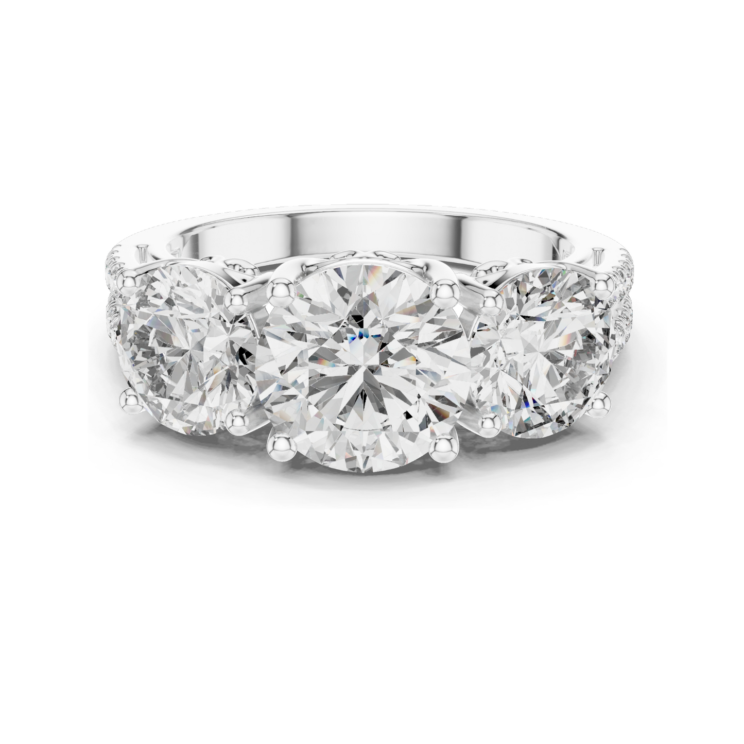 4.192 CT Lab Diamond Three-Stone Ring for Women | VVS-VS EF Clarity | 18KT, 14KT, 10KT Gold & 925 Silver | Rose, Yellow, White Gold & Moissanite Options