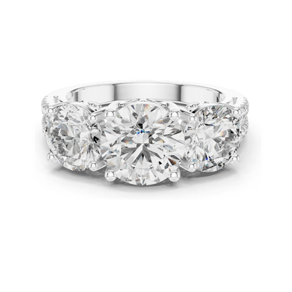 4.192 CT Lab Diamond Three-Stone Ring for Women | VVS-VS EF Clarity | 18KT, 14KT, 10KT Gold & 925 Silver | Rose, Yellow, White Gold & Moissanite Options