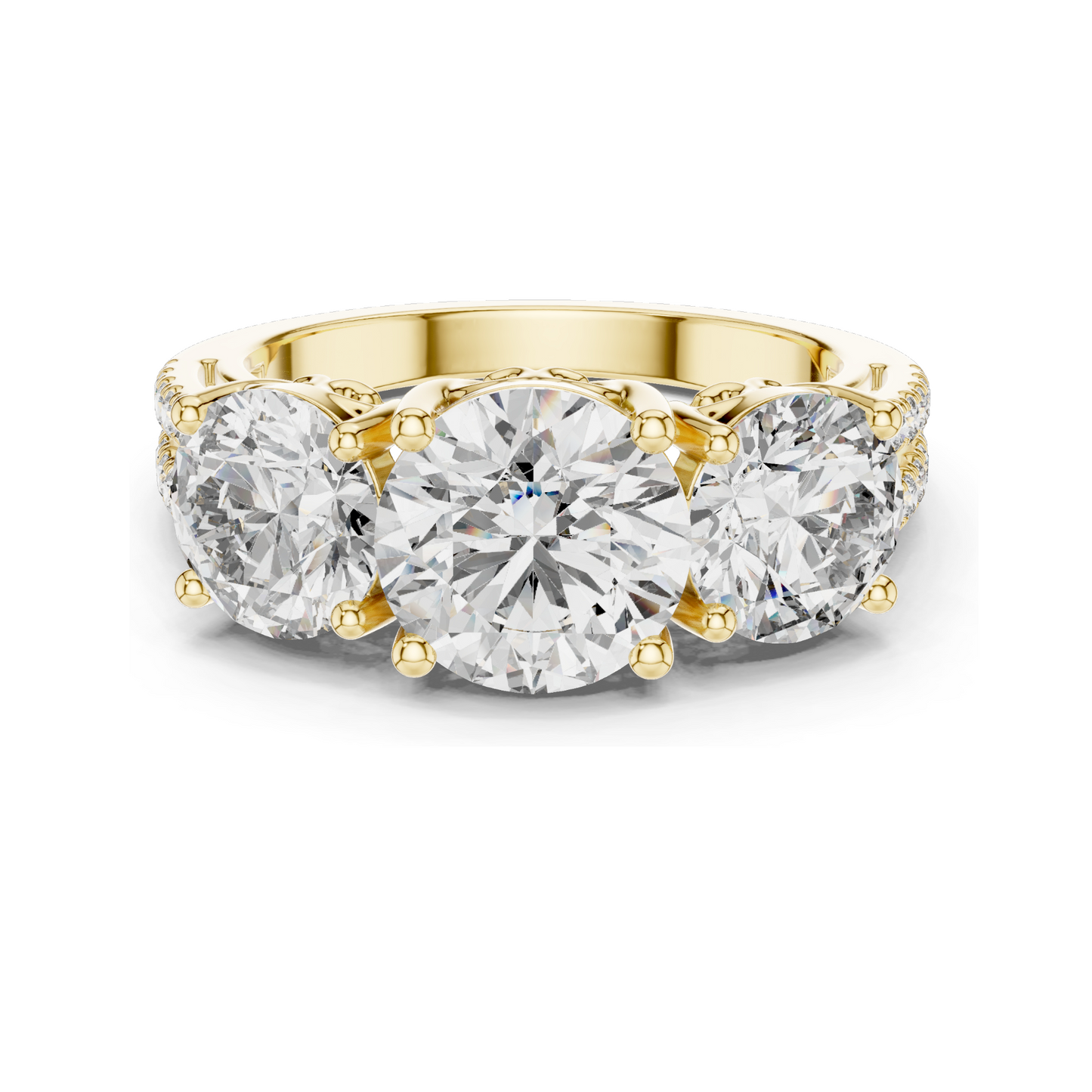 4.192 CT Lab Diamond Three-Stone Ring for Women | VVS-VS EF Clarity | 18KT, 14KT, 10KT Gold & 925 Silver | Rose, Yellow, White Gold & Moissanite Options