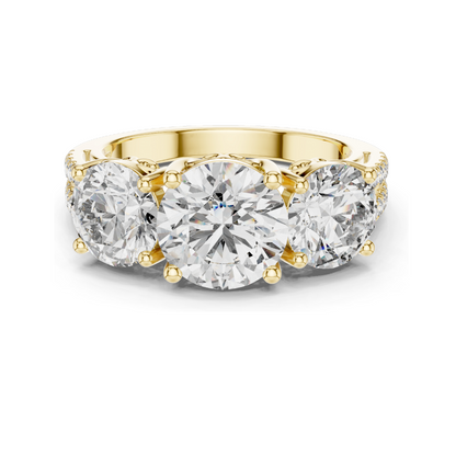 4.192 CT Lab Diamond Three-Stone Ring for Women | VVS-VS EF Clarity | 18KT, 14KT, 10KT Gold & 925 Silver | Rose, Yellow, White Gold & Moissanite Options